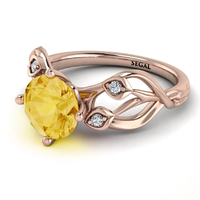 Fashionable Statement Ring for Women-Citrine Blossom 14K Golden Nature Inspired Engagement Ring - Haley No. 602