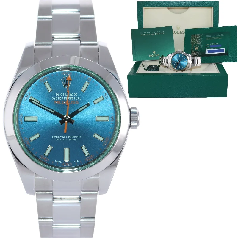 Classic Watches with Leather Strap for Men-2021 NEW PAPERS Rolex Milgauss Blue Anniversary Green 116400GV Steel Watch Box