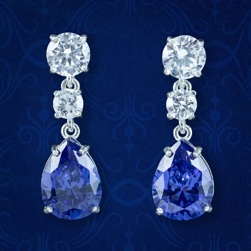 Minimalist Gold Earrings-Art Deco Style CZ Tanzanite Drop Earrings Silver