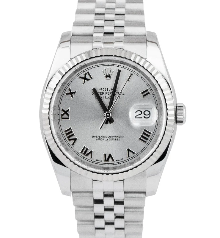 Stylish Watches with Mesh Strap-Rolex DateJust 36mm Silver PAPERS White Gold Steel Jubilee Watch 116234 B+P