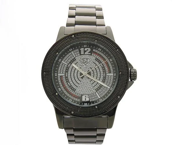 Luxury Watches for Men-Super Techno Diamond Watch .10ct All Black ice Dial