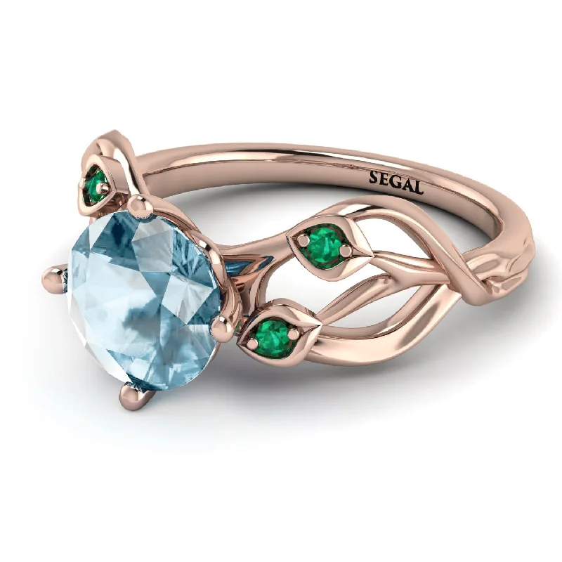 Custom Wedding Ring for Special Day-Aquamarine Blossom 14K Golden Nature Inspired Engagement Ring - Haley No. 405