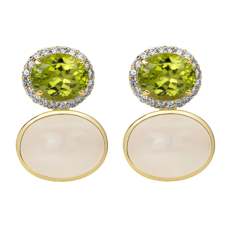 Luxury Gold Earrings for Anniversary-Earrings - Peridot, Moon Stone And Diamond