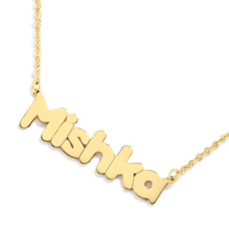 Gold Necklace with Charm for Fashion-Bubble Letter Nameplate