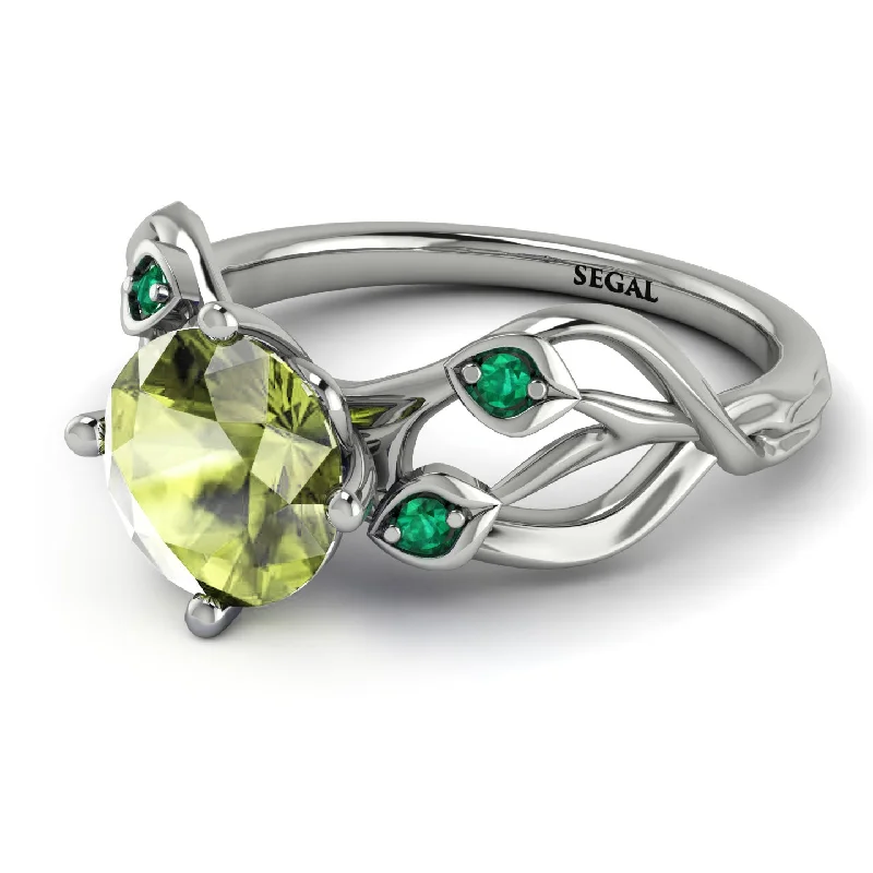 Dainty Engagement Ring for Women-Peridot Blossom 14K Golden Nature Inspired Engagement Ring - Haley No. 706