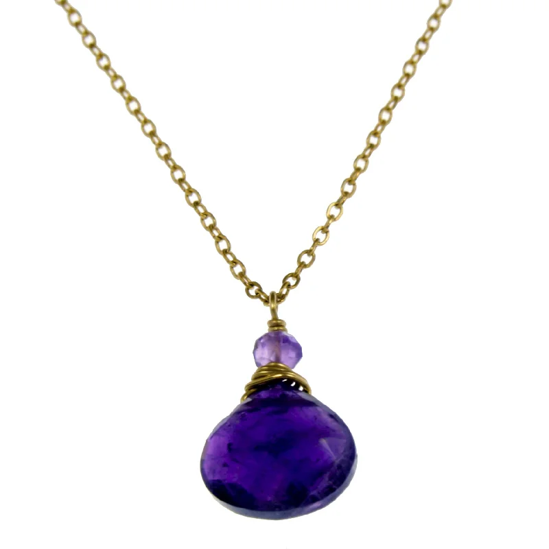 Gemstone Pendant Necklace for Women-Amethyst One Drop Necklace