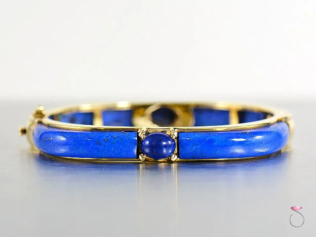 Unique Handmade Bracelet for Special Gifts-Vintage Lapis Lazuli Bracelet in 14K Gold