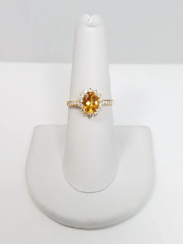 Custom Engagement Ring for Bold Women-Golden Natural Citrine + Diamond 18k Yellow Gold Ring