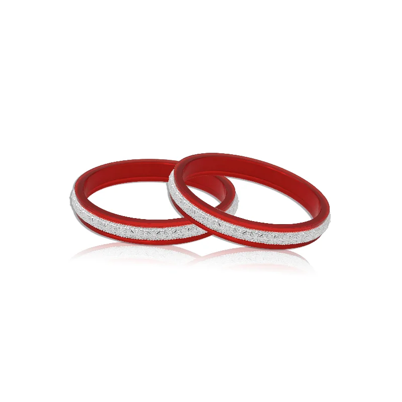 Modern Gold Bangles for Women-Beautiful Red Bangles with Delicate Silver Engraving