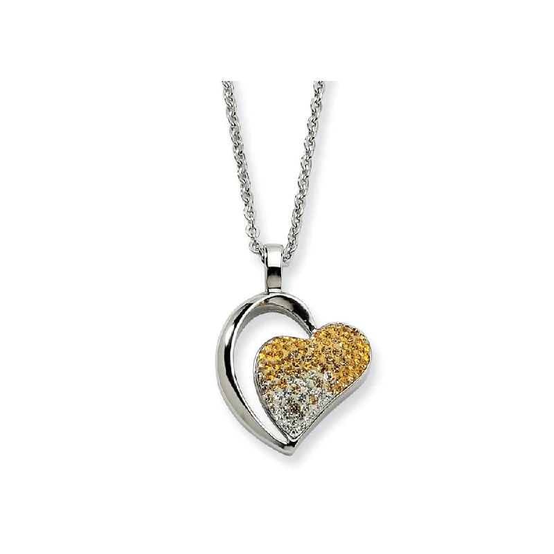 Classic Necklace for Women-Stainless Steel Yellow and Clear Crystal Heart Necklace - 22 Inch