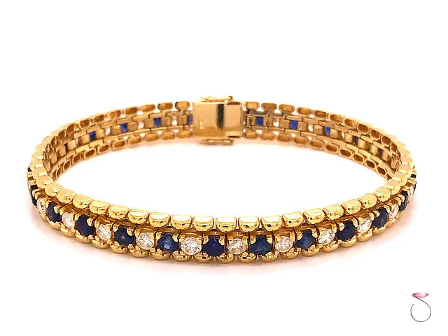 Classic Gold Bracelet with Initials for Customization-Natural Sapphire and Diamond Tennis Bracelet