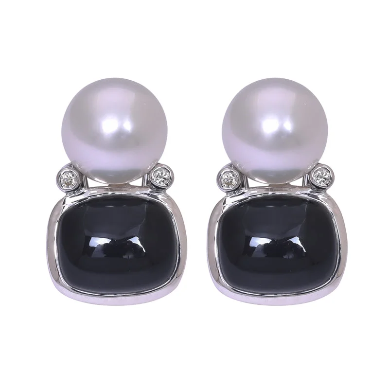 Unique Gem Earrings for Trendsetters-Earrings- Black Onyx, South Sea Pearl and Diamond