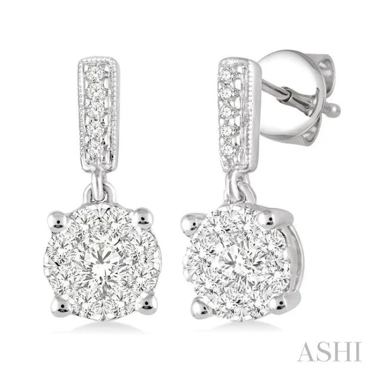 Statement Earrings for Special Occasions-1/2 Ctw Lovebright Round Cut Diamond Earrings in 14K White Gold