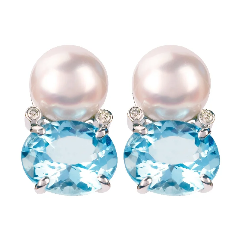 Chunky Statement Earrings for Bold Style-Earrings - Blue Topaz, South Sea Pearl & Diamond